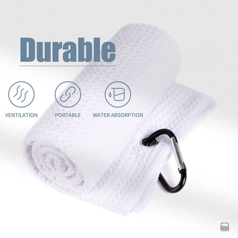 Mile High Life Tri-fold Golf Towel | 16" X 24" | Premium Microfiber Fabric | Waffle Pattern | with Heavy Duty Carabiner Clip | for Men and Women (White) - Image 3